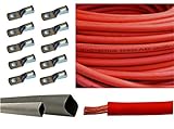 1/0 Gauge 1/0 AWG Red 10 Feet Welding Battery Pure Copper Flexible Cable + 10pcs of 3/8" Tinned Copper Cable Lug Terminal Connectors + 3 Feet Black Heat Shrink Tubing