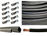 2/0 Gauge 2/0 AWG 25 Feet Black Welding Battery Pure Copper Flexible Cable + 10pcs of 3/8" Tinned Copper Cable Lug Terminal Connectors + 3 Feet Black Heat Shrink Tubing